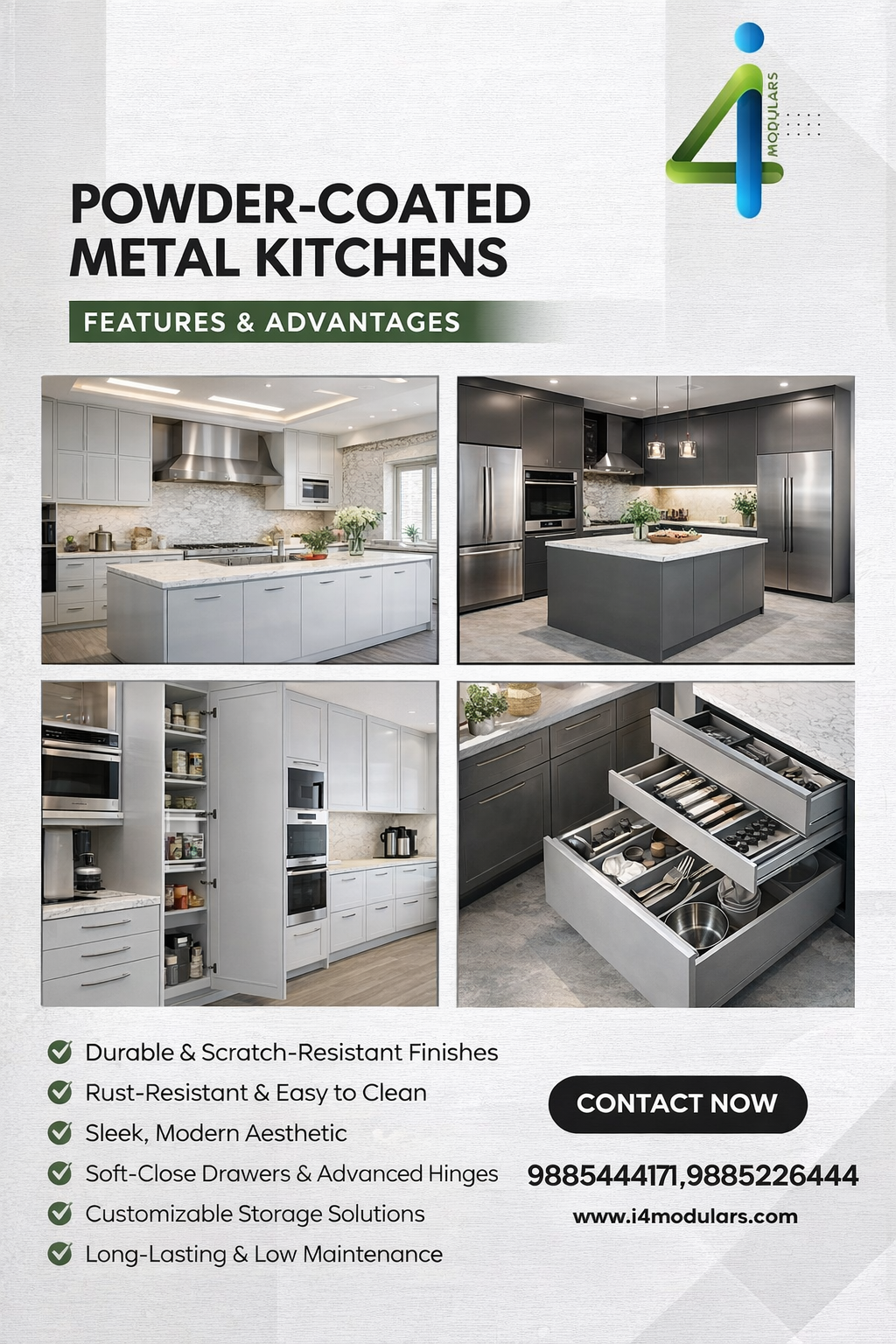 Discover the features and advantages of powder-coated metal kitchens.