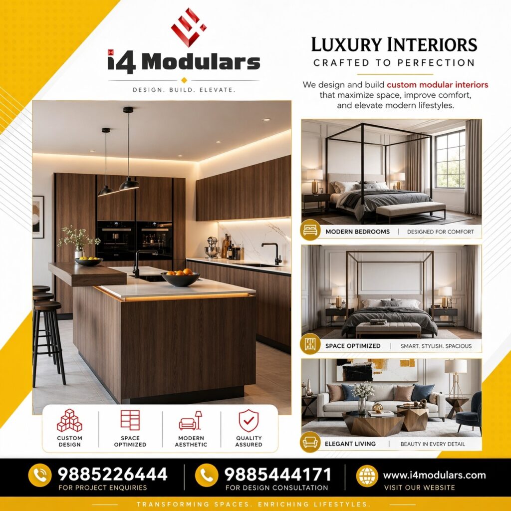 Looking for the best modular kitchen manufacturer in Hyderabad? I4 Modulars interior designers provide stylish, durable, and customized modular kitchen solutions.