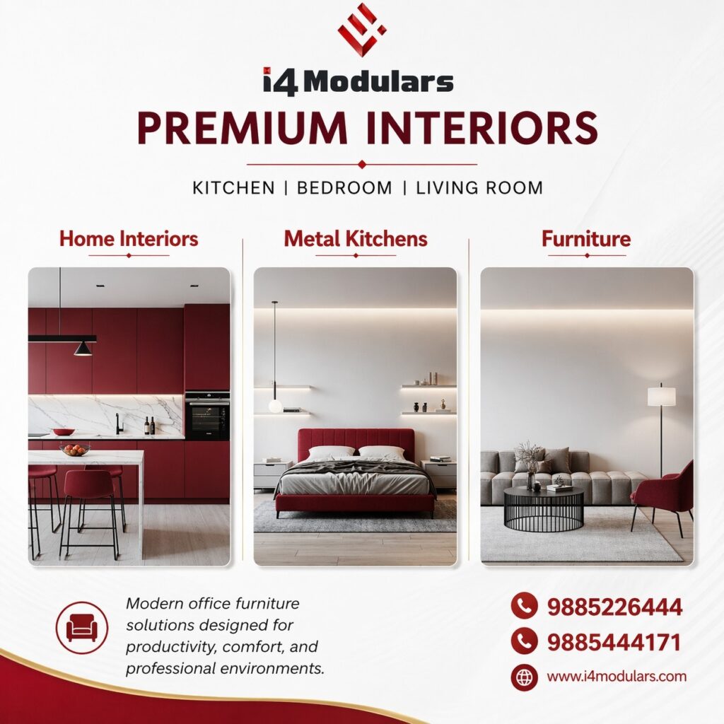 Looking for the best modular kitchen manufacturer in Hyderabad? I4 Modulars interior designers provide stylish, durable, & customized modular kitchen solutions.