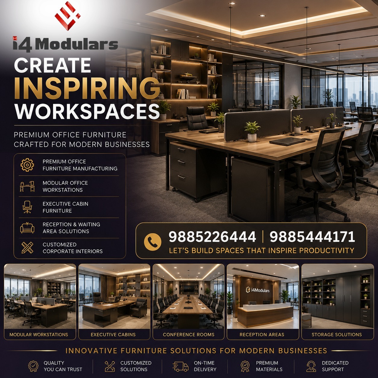 Luxury Modular Office Furniture for Corporate Offices | Premium Office Interiors by I4 Modulars