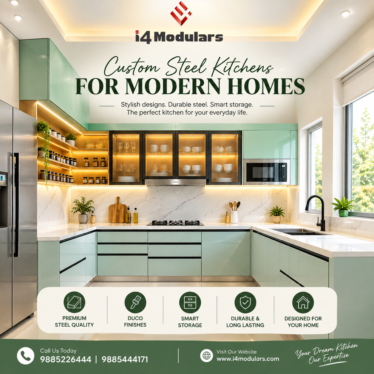 Long-Lasting Stainless Steel Modular Kitchen for Homes in Hyderabad